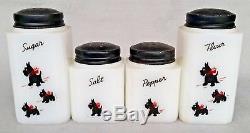 Vintage Tipp City Scotty Salt Pepper Flour Sugar Shakers Original Paint On Lids