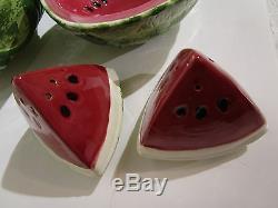 Vintage Watermelon Serving SET of 12 Bowls Tray Salt & Pepper Fruit Melon Dish