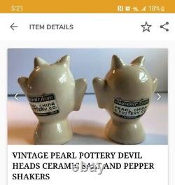 Vintage White Red Black Devil Satan Lucifer Figural Heads Salt & Pepper Shakers