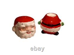Vintage Winking Santa Stackable Salt & Pepper Shakers Very rare no S & P C Cane