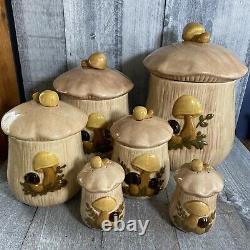 Vintage mushroom canister set with salt and pepper shakers-flaws