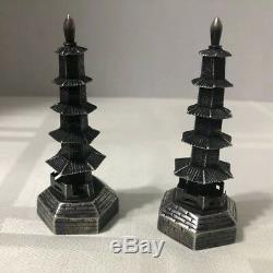 Vintagee Chinese Sterling Silver Pagoda Temple Salt & Pepper Shakers