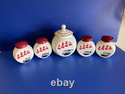 Vitrock Art Deco Milk Glass Range Set Salt Pepper Flour Sugar Grease Jar