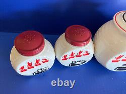 Vitrock Art Deco Milk Glass Range Set Salt Pepper Flour Sugar Grease Jar