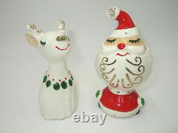 Vtg 1961 Japan Inarco E-159 Ceramic Salt Pepper Shaker Santa Claus Reindeer BOX
