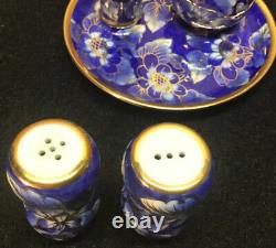 Vtg 5 Piece Salt And Pepper Set With Accent Pieces, Hand PAINTED THAILAND Floral