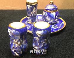 Vtg 5 Piece Salt And Pepper Set With Accent Pieces, Hand PAINTED THAILAND Floral