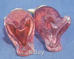 Vtg Antique Cranberry Glass Salt and Pepper Shakers Birds with Silverplated Heads