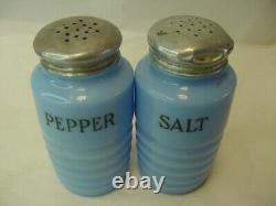 Vtg Blue Milk Glass Salt & Pepper Shakers