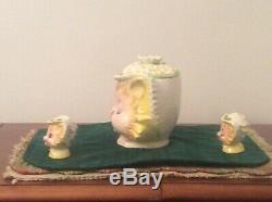 Vtg Enesco Winkin Kitty Cat Cookie Jar, with Salt and Pepper Shakers, Japan 1950s