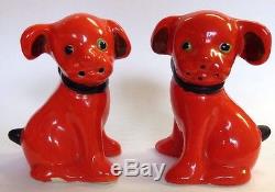 Vtg JAPAN ORANGE DOG BOSTON TERRIER SALT PEPPER SHAKER mid Century Kitsch Retro