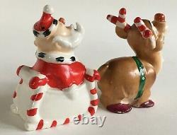 Vtg Kreiss Candy Cane Antler Reindeer Santa Sleigh Salt Pepper Shaker Set Xmas