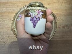 Vtg NIPPON Hand Painted Grape Motif Ceramic Condiment Set With Gold Trim On Tray