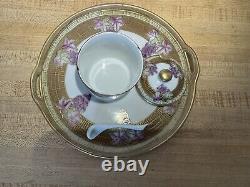 Vtg NIPPON Hand Painted Grape Motif Ceramic Condiment Set With Gold Trim On Tray