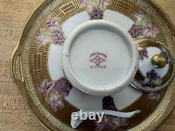 Vtg NIPPON Hand Painted Grape Motif Ceramic Condiment Set With Gold Trim On Tray