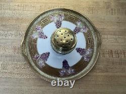 Vtg NIPPON Hand Painted Grape Motif Ceramic Condiment Set With Gold Trim On Tray