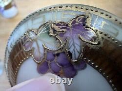 Vtg NIPPON Hand Painted Grape Motif Ceramic Condiment Set With Gold Trim On Tray