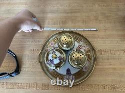 Vtg NIPPON Hand Painted Grape Motif Ceramic Condiment Set With Gold Trim On Tray