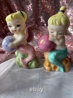Vtg. NORCREST SHAKERS Figurine Baby MERMAID PASTEL Color HOLD BALLS JAPAN