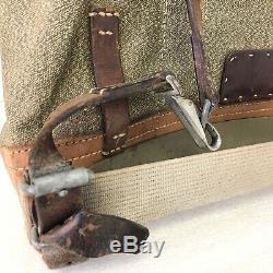 Vtg Swiss Army Military Backpack Rucksack 1950s Salt & Pepper Canvas/Leather