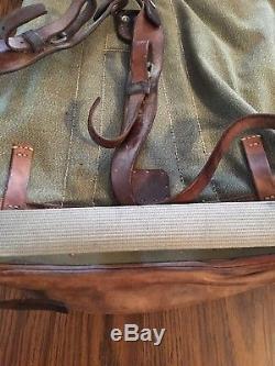 Vtg Swiss Army Military Canvas & Leather Salt & Pepper Backpack Rucksack