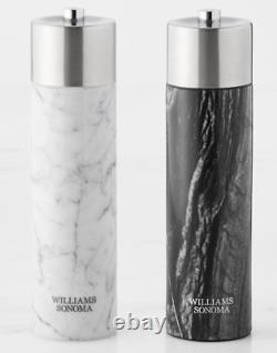 WILLIAMS SONOMA Signature Marble Salt & Pepper Mills WHITE-BLACK $209.95 (pair)