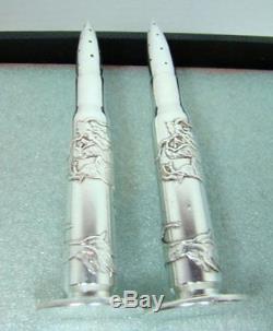 WWII Shell Trench Art Silver Dragon with Silver Dollar Coin Salt & Pepper Shakers