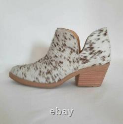 Western style cowgirl hair on Salt and Pepper cow hide leather boots pointed toe