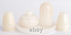 White Onyx Salt and Pepper Set with Tray, 5 Pieces