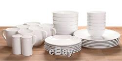 White Stoneware 64-Piece Dinnerware Service for 12 +Set of 2 Salt & Pepper NEW
